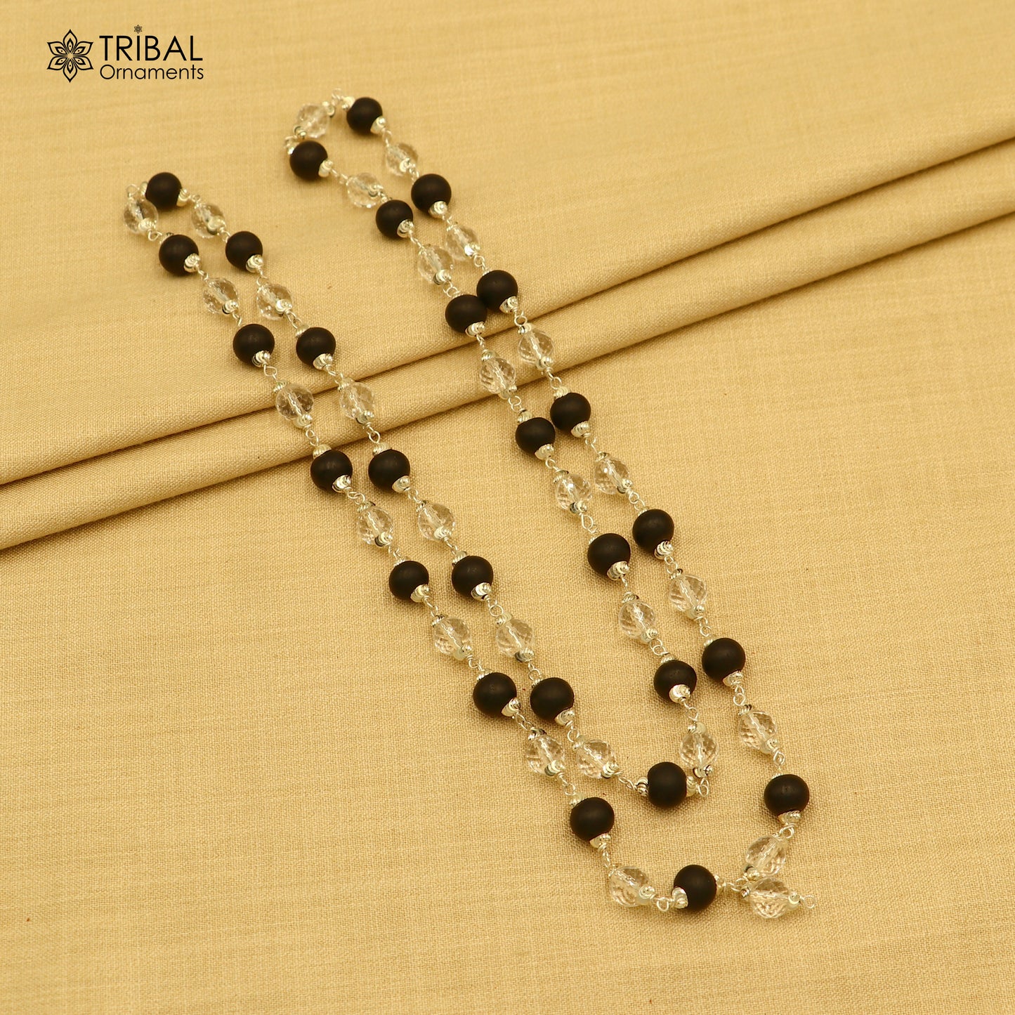 54 /108 beads karungali and spathic beads navkar jaap mala 925 solid silver chainting necklace ch613