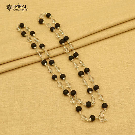 54 /108 beads karungali and spathic beads navkar jaap mala 925 solid silver chainting necklace ch613