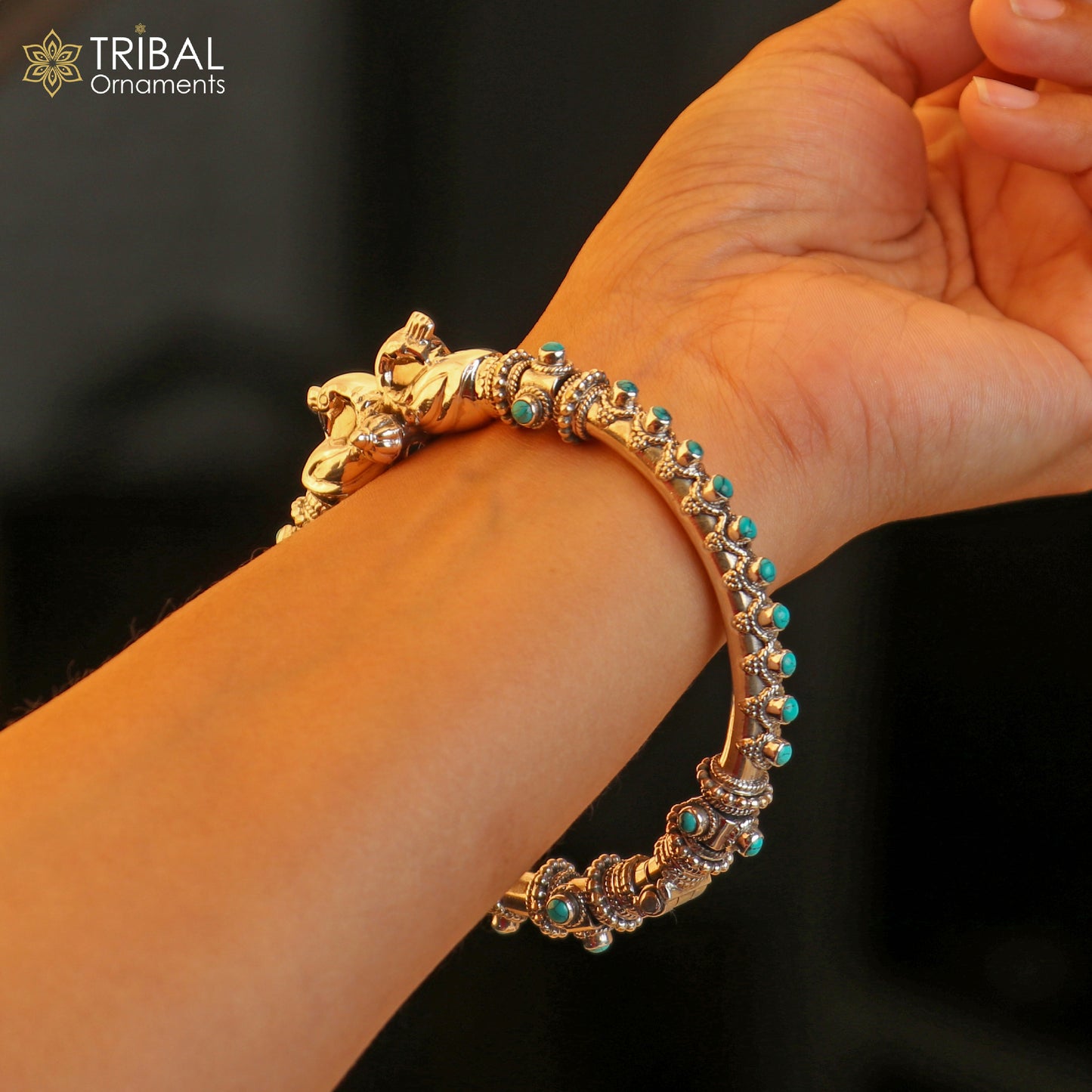 925 Sterling silver vintage peacock design cubic zircon stone tribal ethnic belly dance bangle bracelet kada nsk963