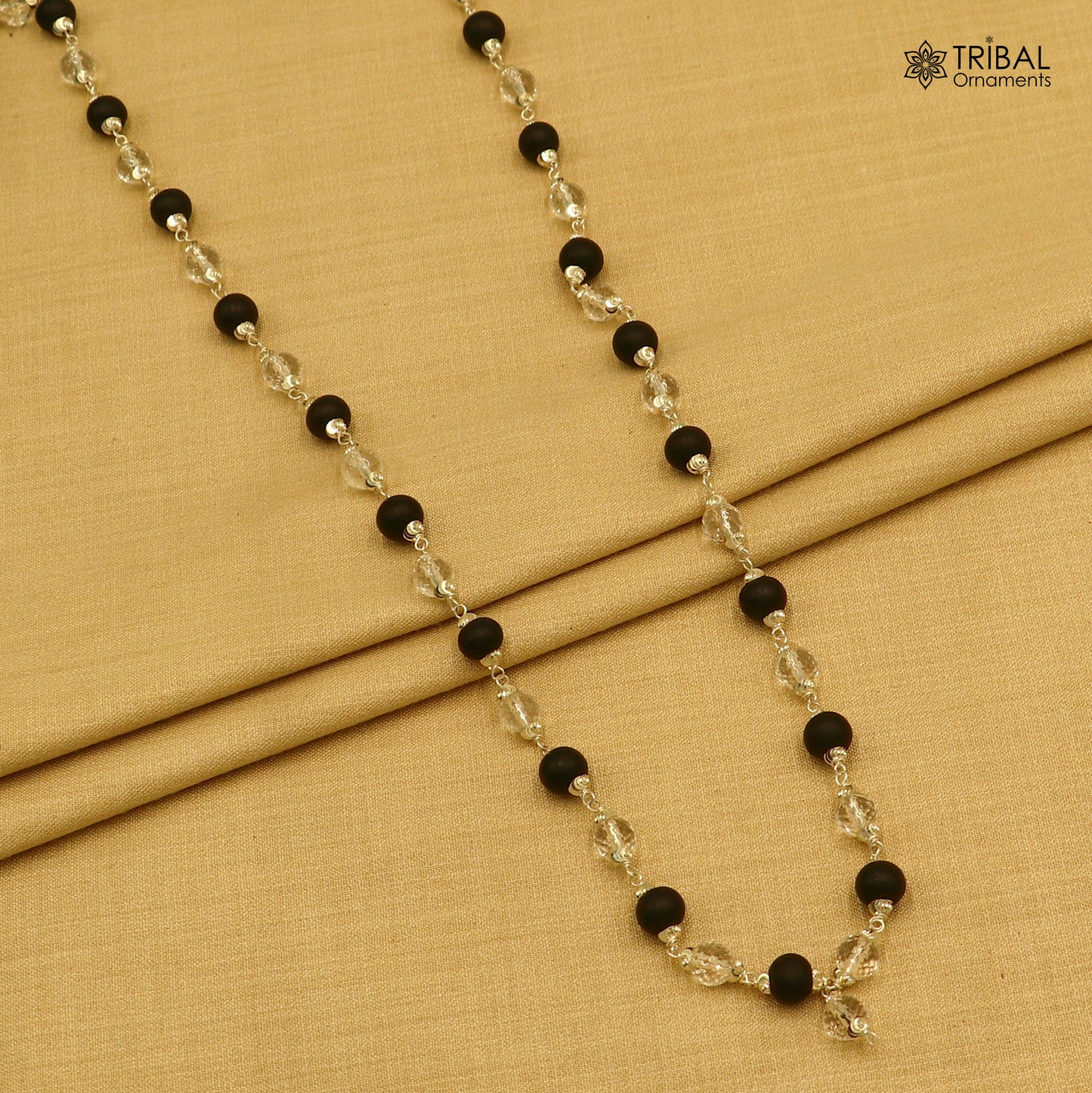 54 /108 beads karungali and spathic beads navkar jaap mala 925 solid silver chainting necklace ch613