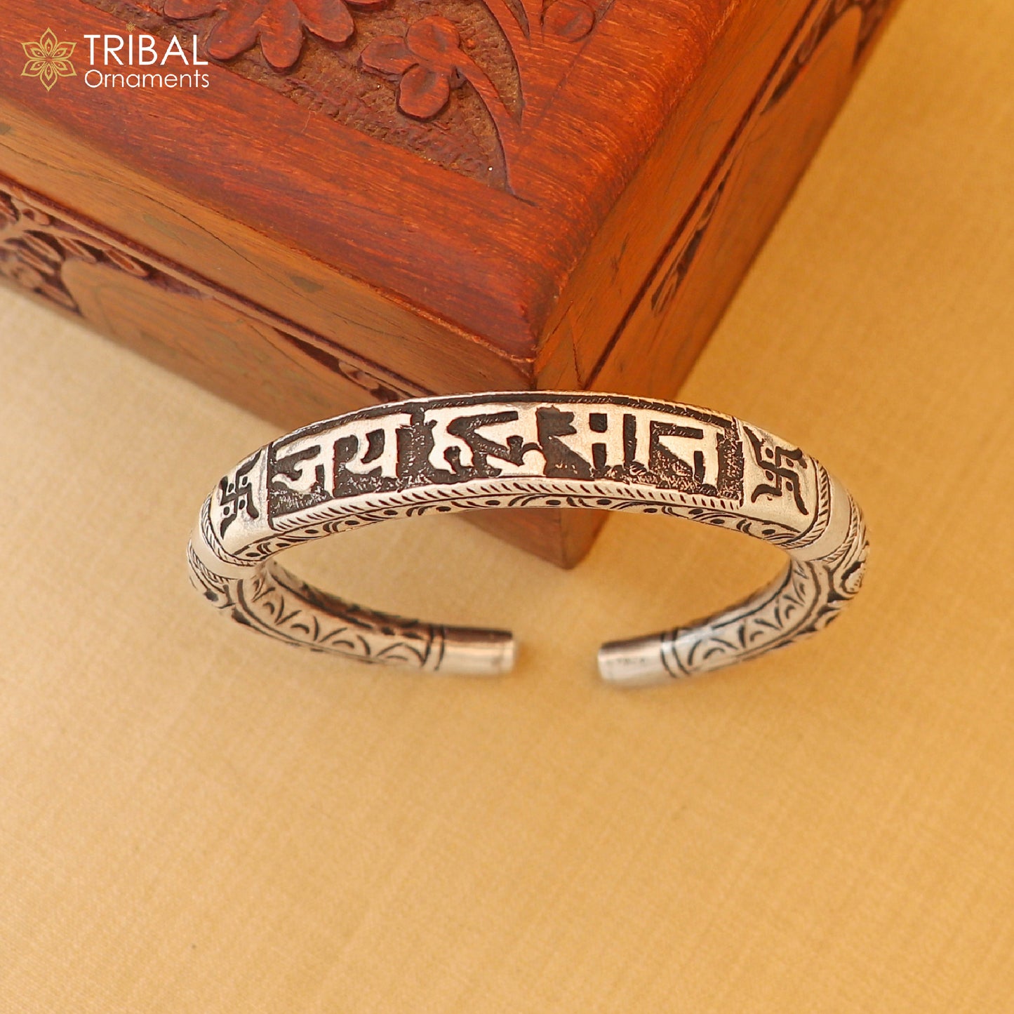 925 Sterling silver chitai work jai hanuman cuff kada divine unisex tribal ethnic jewelry nsk964