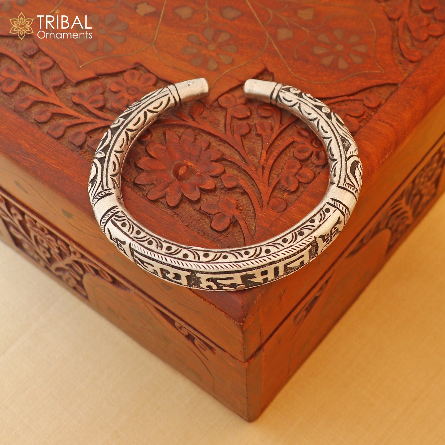 925 Sterling silver chitai work jai hanuman cuff kada divine unisex tribal ethnic jewelry nsk964