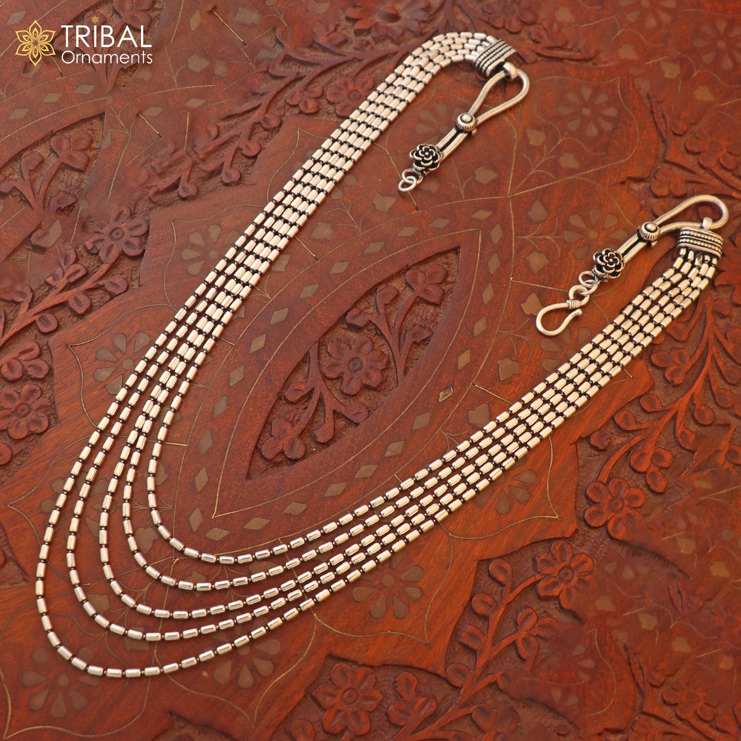 925 sterling silver 5 line beaded chain necklace set, tribal jewelry set796