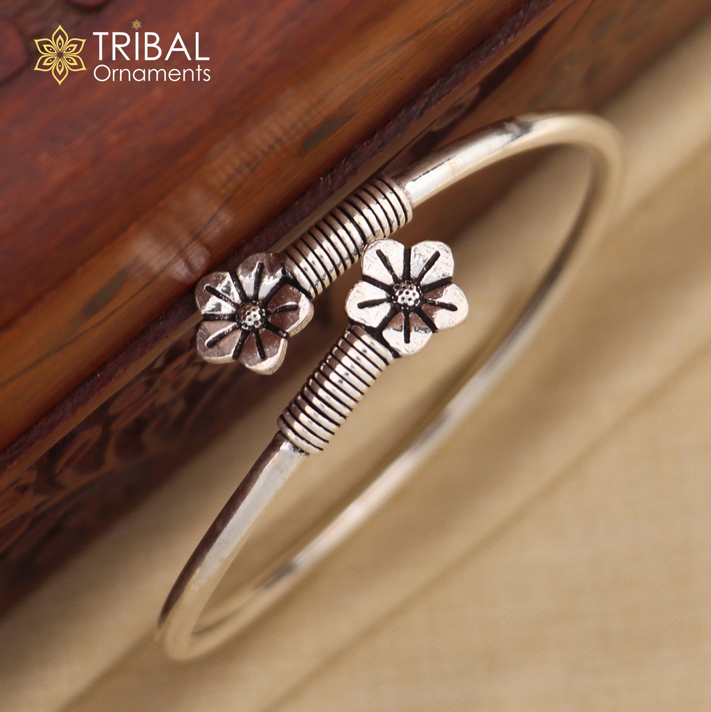 925 sterling silver handmade flower design stylish kada bangle bracelet tribal jewelry nsk873