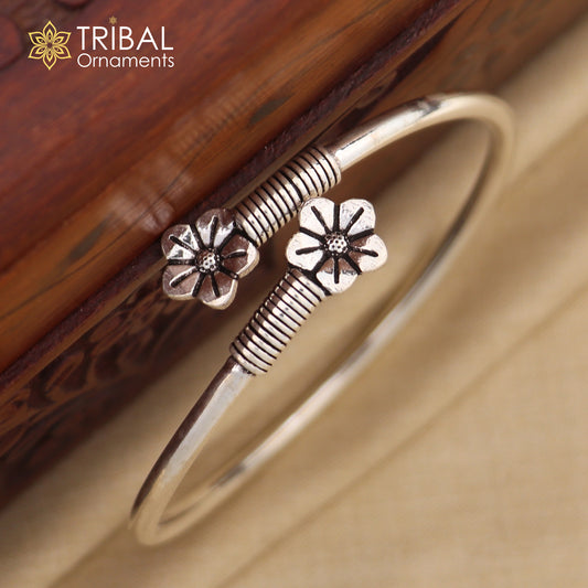 925 sterling silver handmade flower design stylish kada bangle bracelet tribal jewelry nsk873