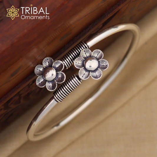 925 sterling silver round shape flower design stylish kada bangle bracelet tribal jewelry nsk882