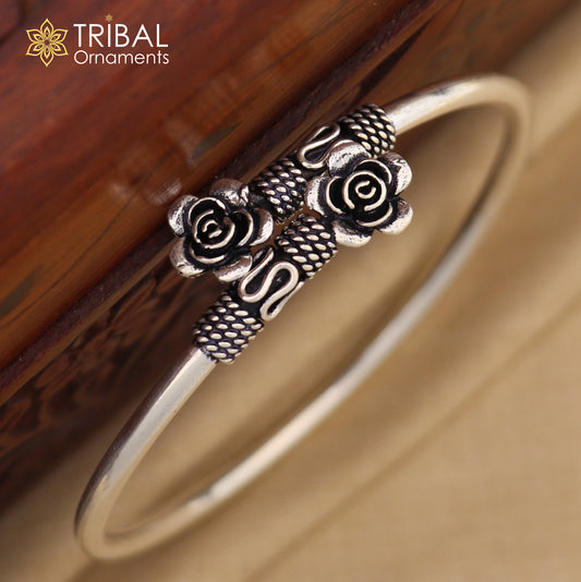 925 sterling silver handmade flower design stylish kada bangle bracelet tribal jewelry nsk874