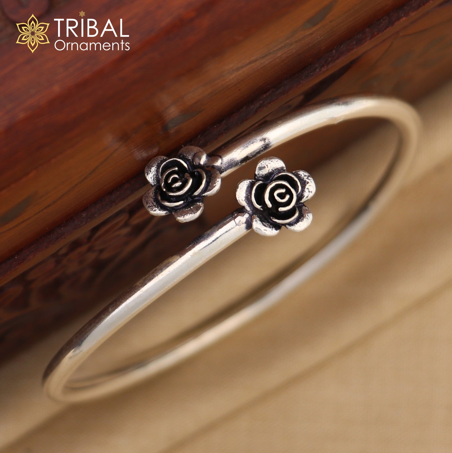 925 sterling silver flower design stylish kada bangle bracelet tribal jewelry nsk885