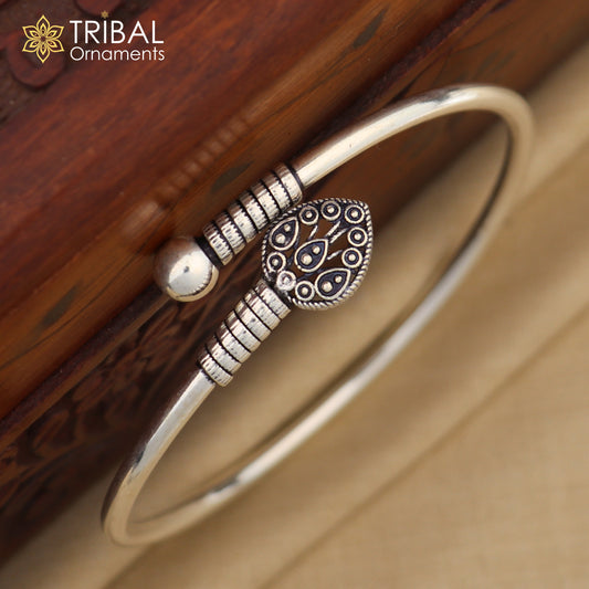 925 sterling silver handmade peacock feather design stylish kada bangle bracelet tribal jewelry nsk864
