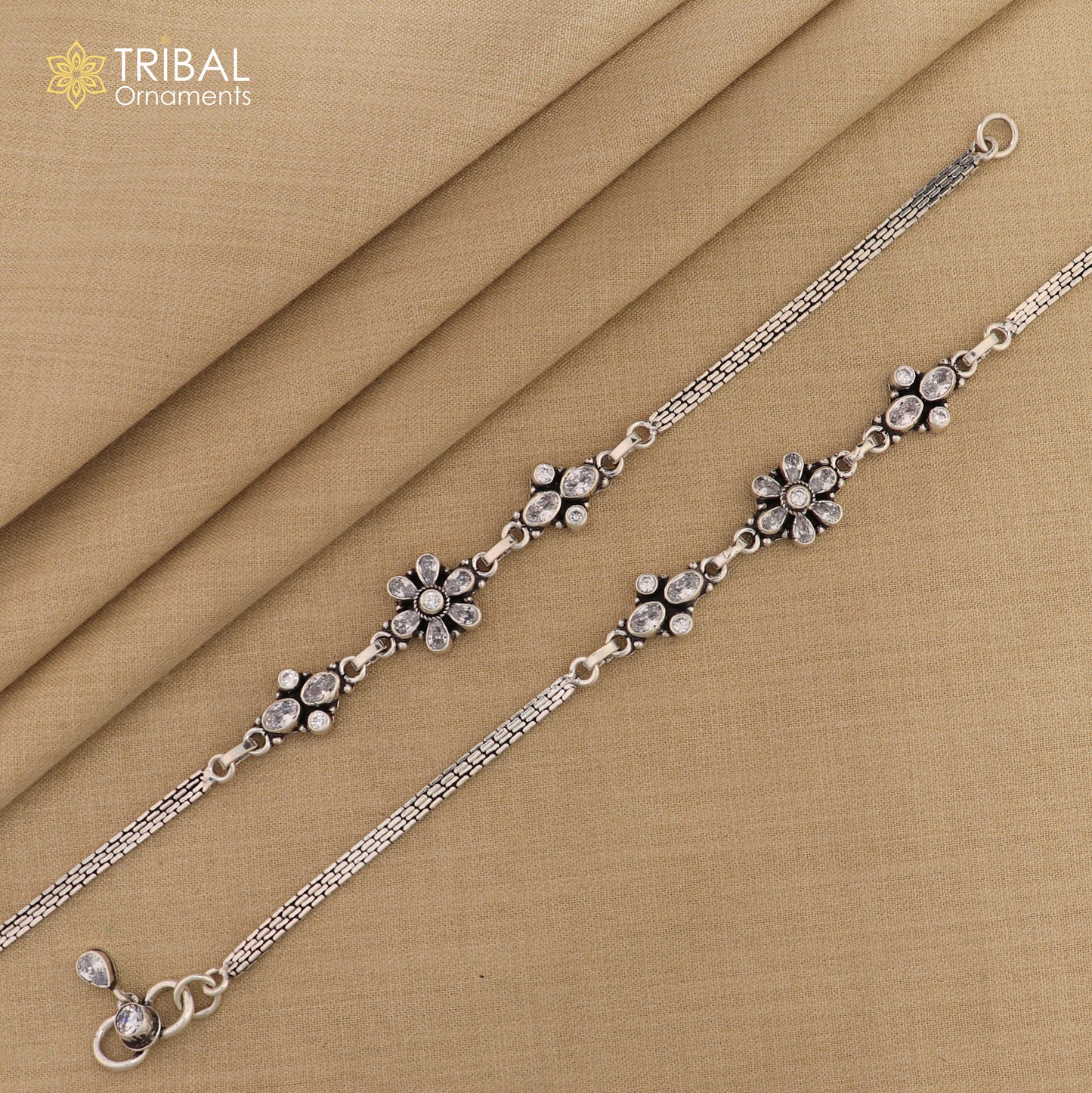 10" 925 sterling silver White stone chain anklets foot bracelet ank718