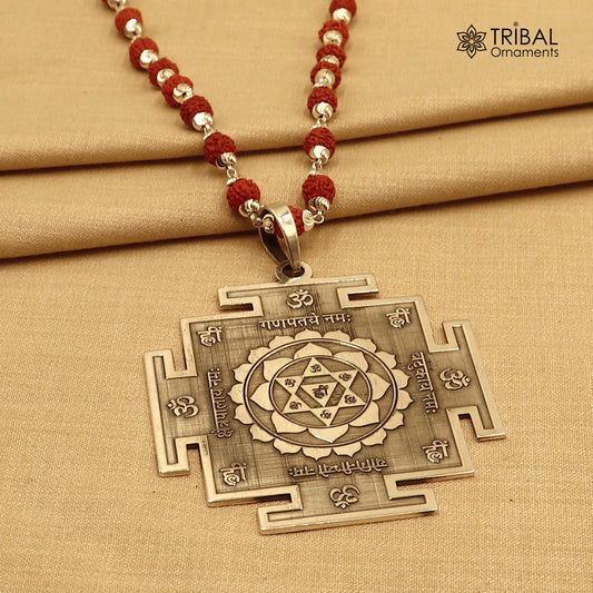 925 sterling silver 2.5" Bagulamukhi yantra pendant  with Rudraksha mala(optional) meditation jewellery nsp1085