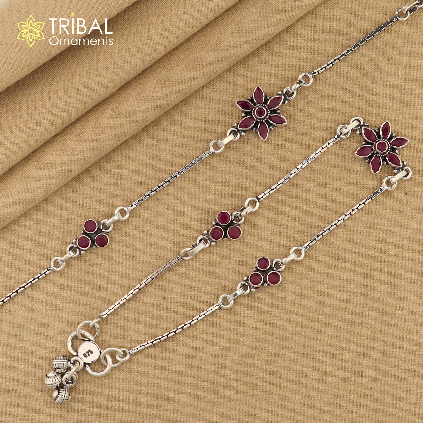 10.5 " 925 sterling silver flower design stone anklets foot bracelet ,ankle bracelet jewelry ank675