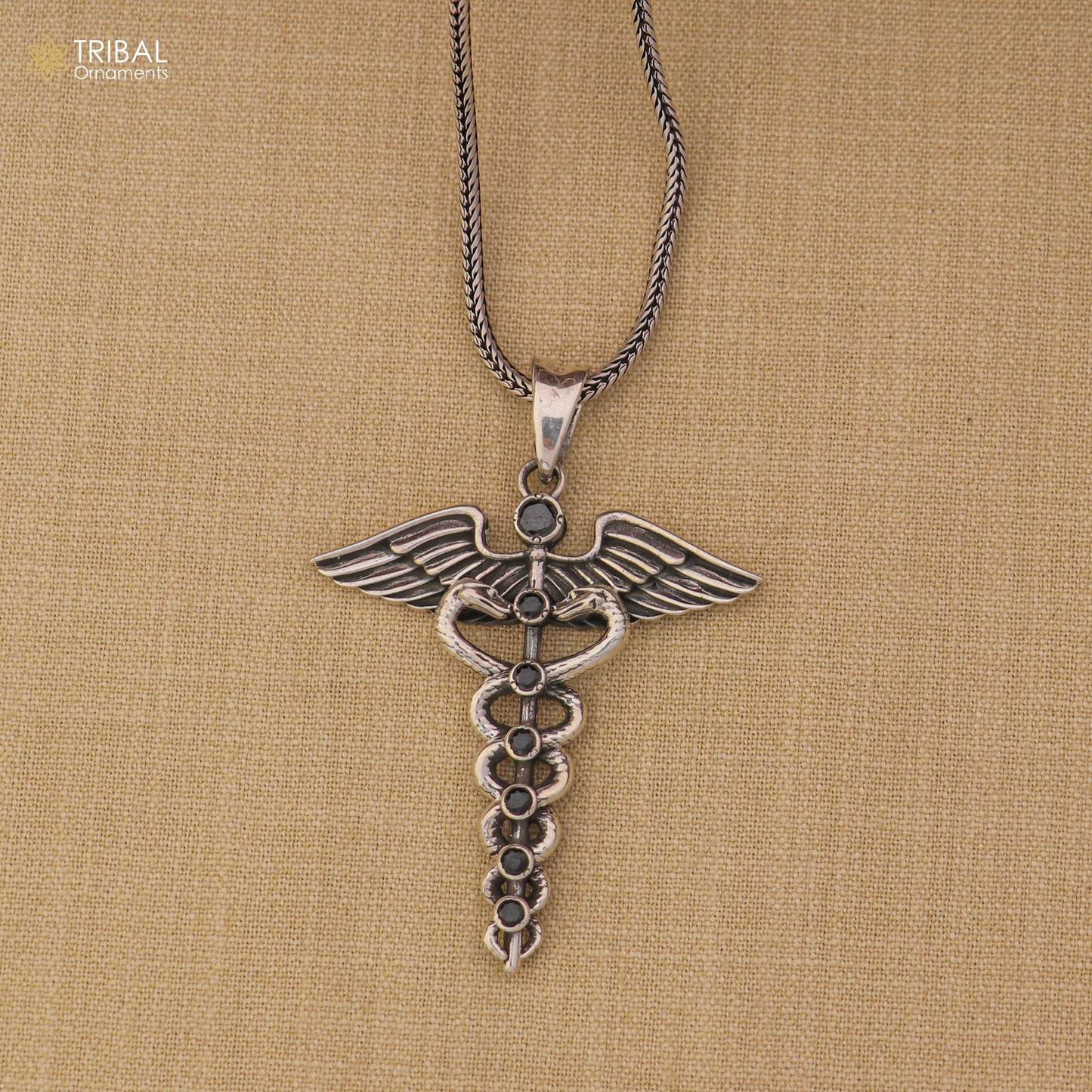 925 sterling silver Caduceus Symbol Pendant with chain tribal jewellery nsp1100