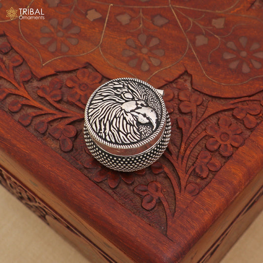 925 sterling silver round bird design oxidized trinket,casket, Sindoor box brides jewelry stb907