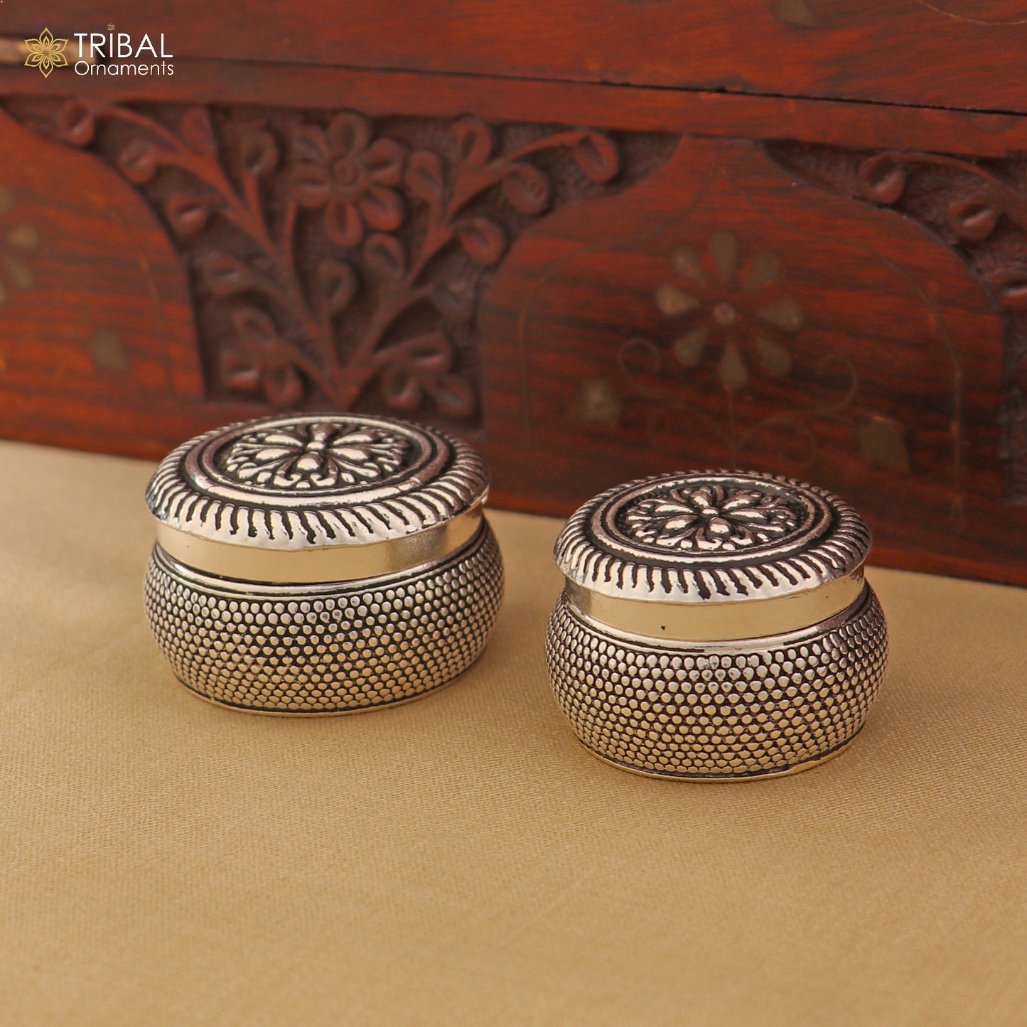 925 sterling silver round style oxidized trinket,casket, Sindoor box brides jewelry stb906