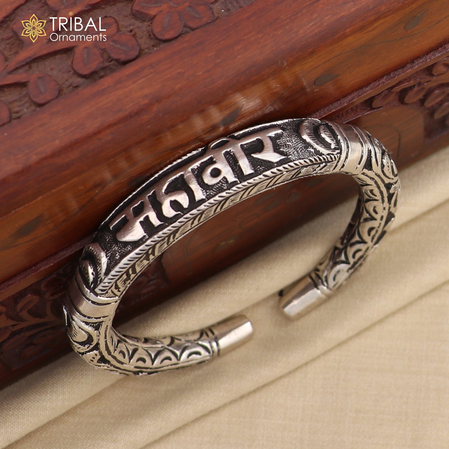 925 sterling silver Mahaveer chitai work bangle bracelet kada nsk903