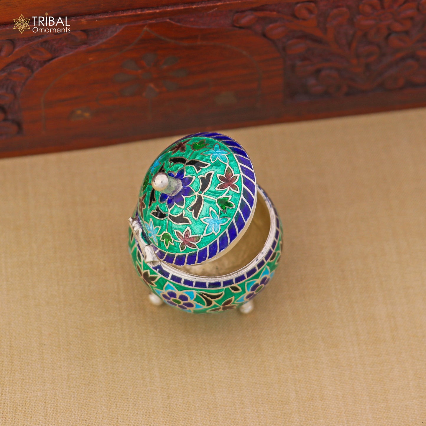 925 Sterling silver fabulous meenakari trinket box, container box, casket box,sindoor box, enamel work customized  box stb901