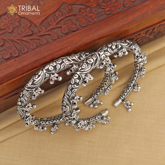 925 pure silver Vintage design chitai work oxidized foot kada ankle bracelet tribal ethnic silver jewelry nsfk109