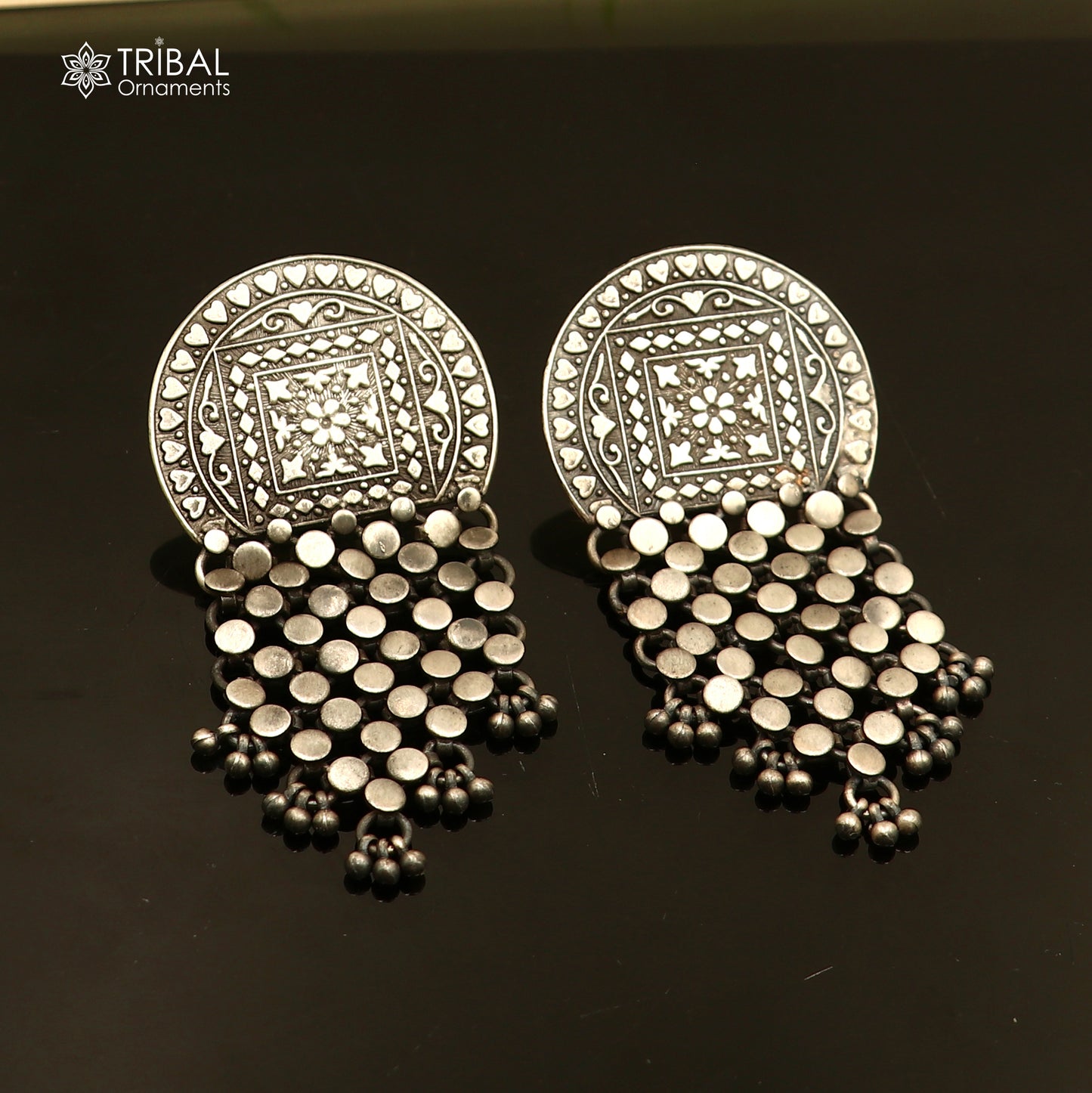 925 sterling silver ethnic floral style traditional drop dangle earring ear744