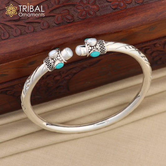 925 sterling silver stylish design ankle kada, ankle bangle bracelet with turquoise stone nsfk122