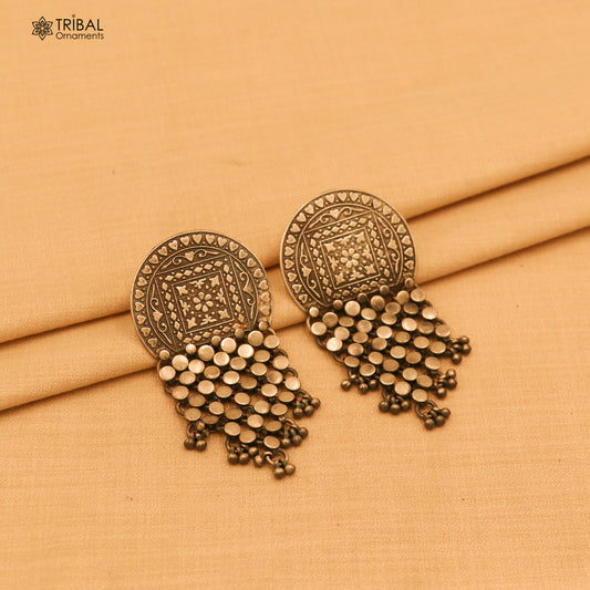 925 sterling silver ethnic floral style traditional drop dangle earring ear744