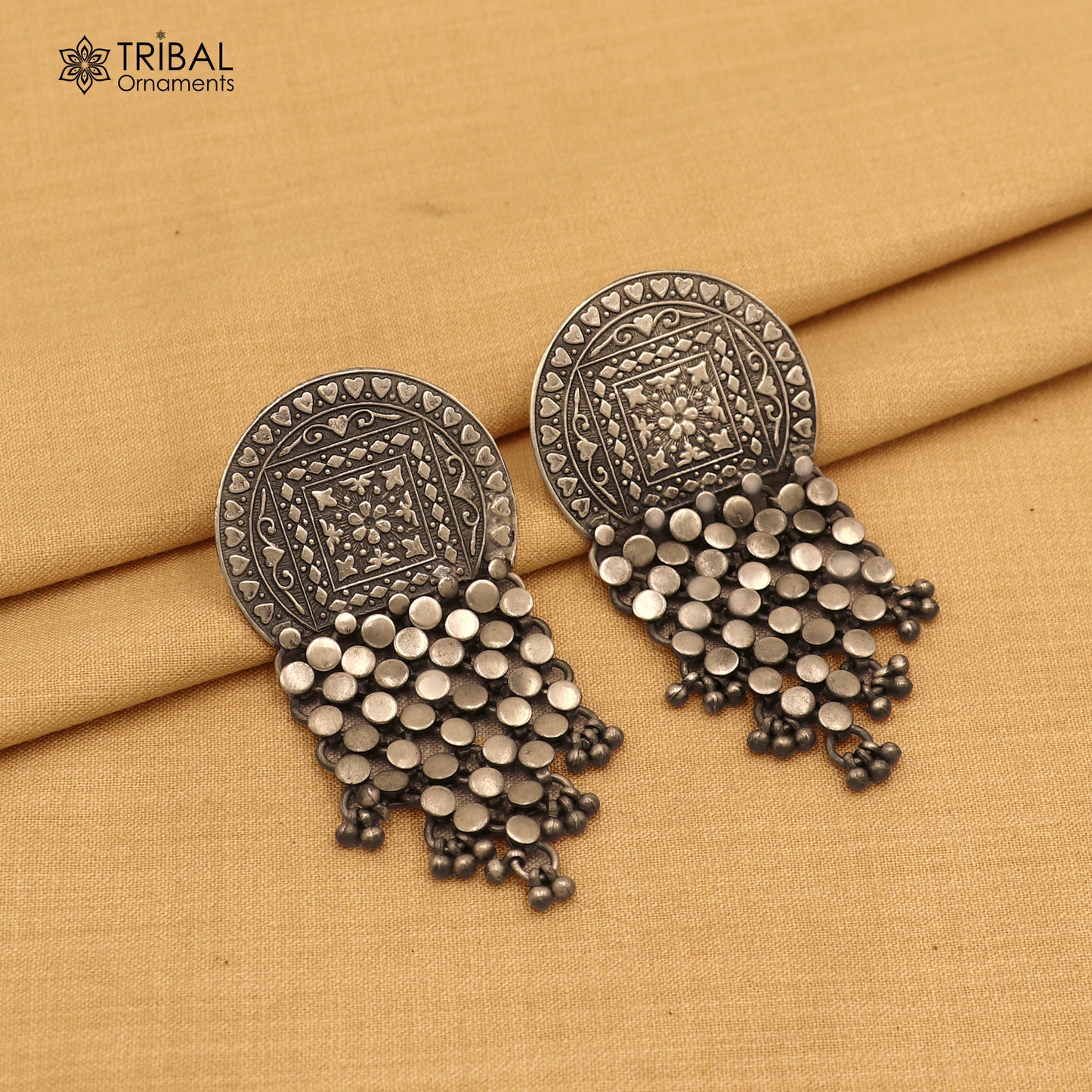 925 sterling silver ethnic floral style traditional drop dangle earring ear744