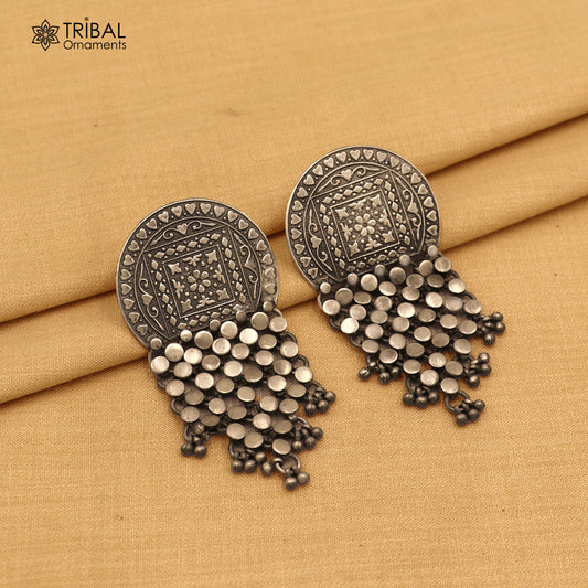 925 sterling silver ethnic floral style traditional drop dangle earring ear744