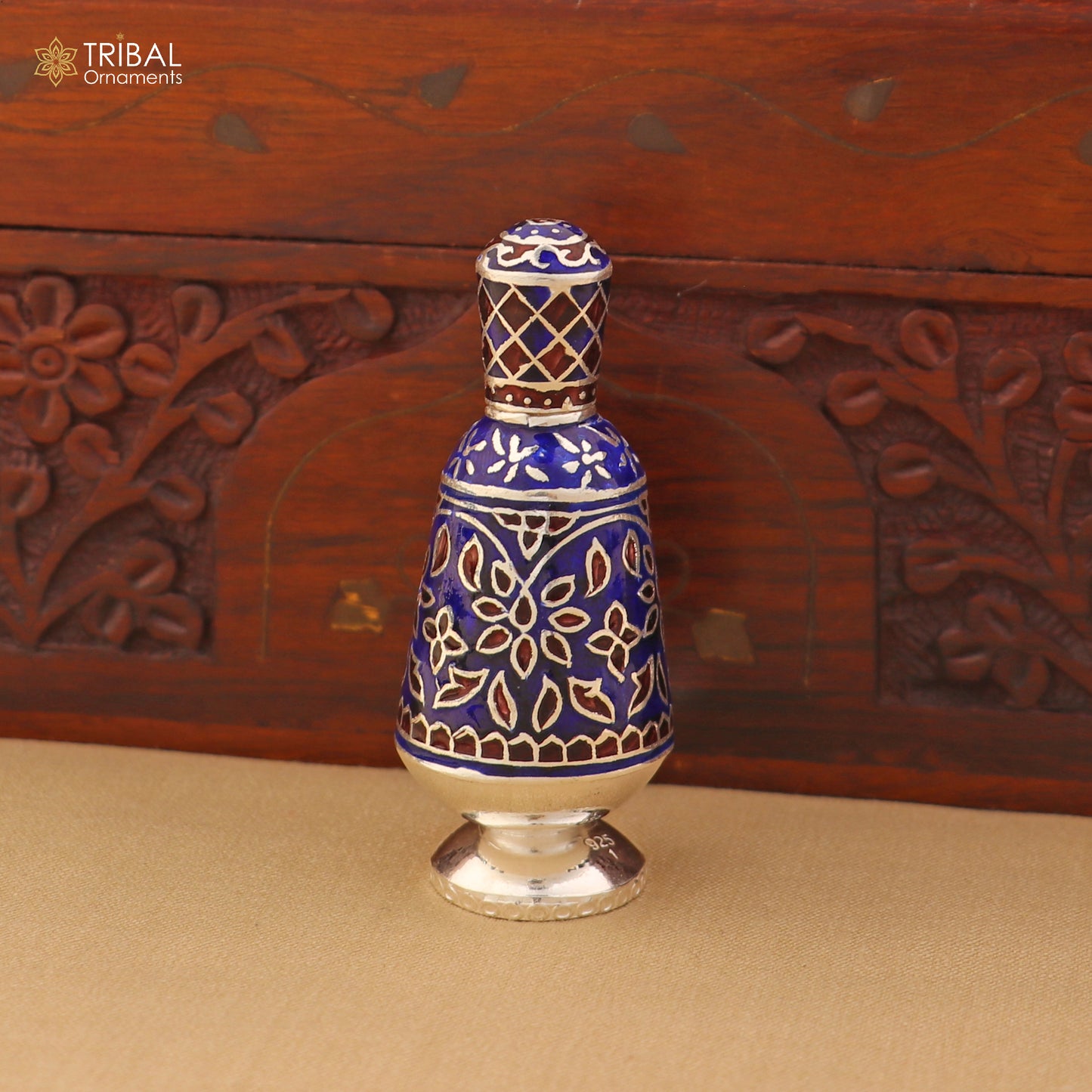 925 Sterling silver fabulous meenakari trinket box, container box, casket box, sindoor box, enamel work customized  box stb893