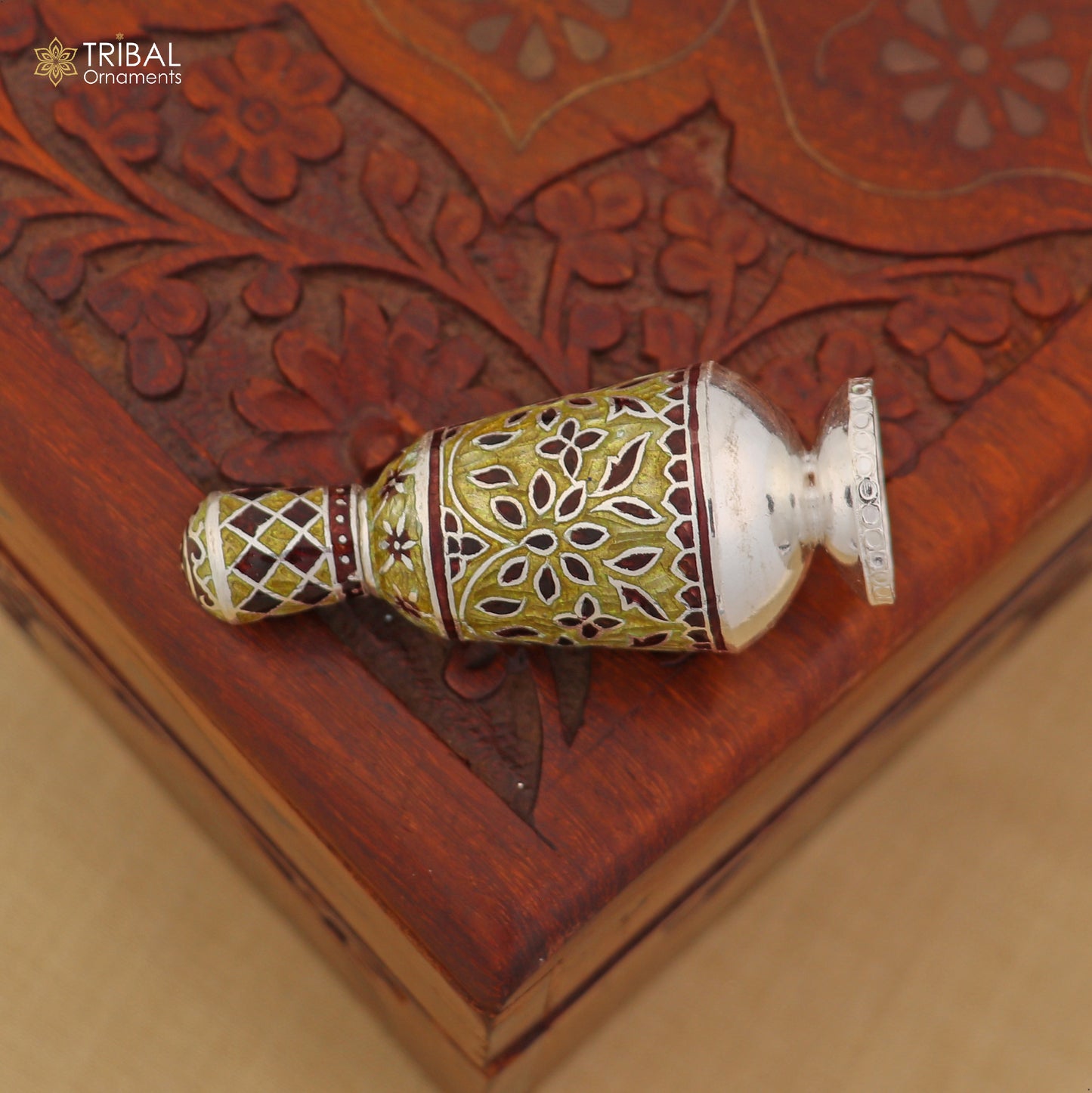 925 Sterling silver fabulous meenakari trinket box, container box, casket box,sindoor box, enamel work customized  box stb896