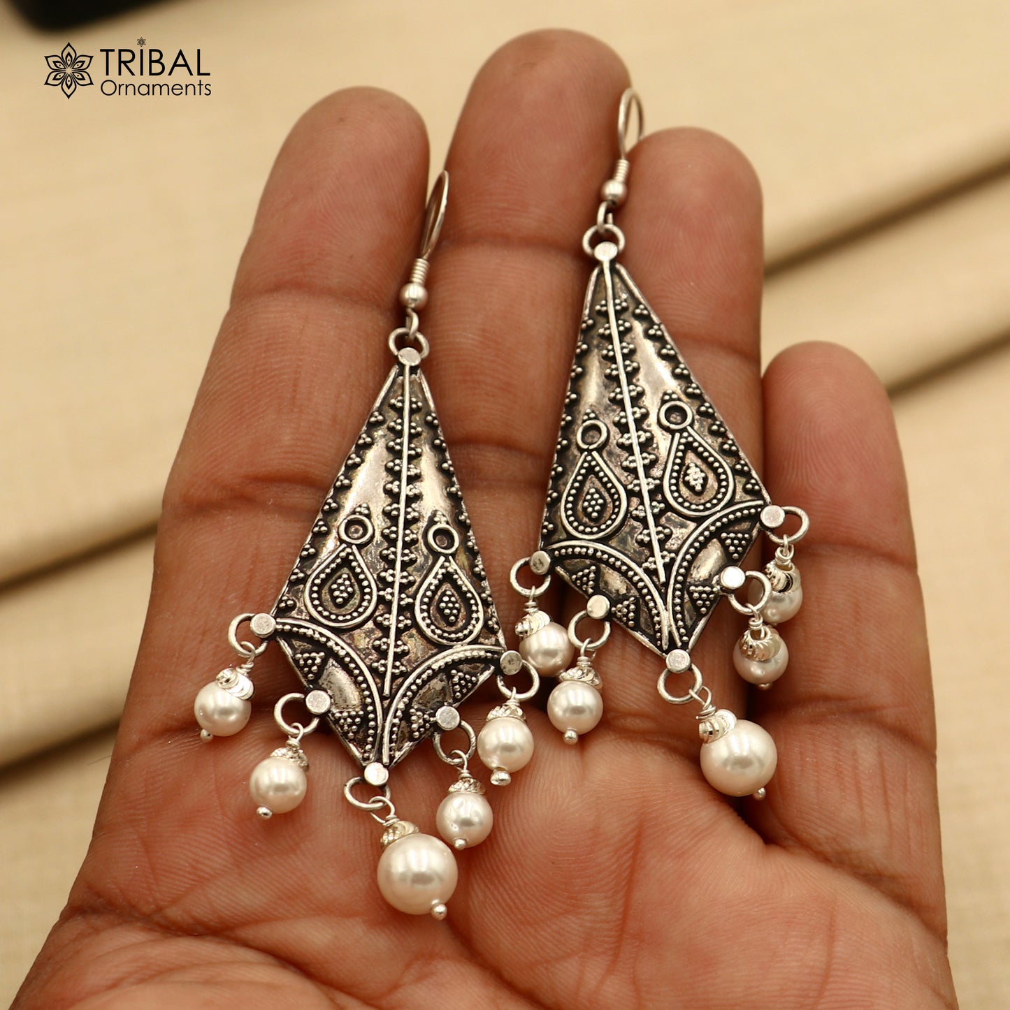 925 sterling silver ethnic vintage style traditional drop dangle earring ear745