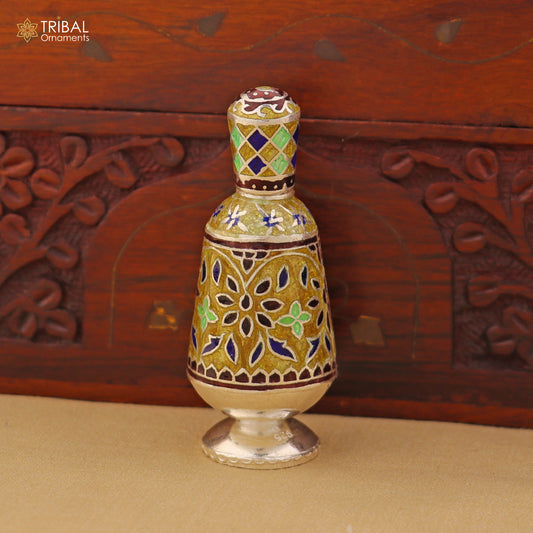 925 Sterling silver fabulous meenakari trinket box, container box, casket box,sindoor box, enamel work customized  box stb895