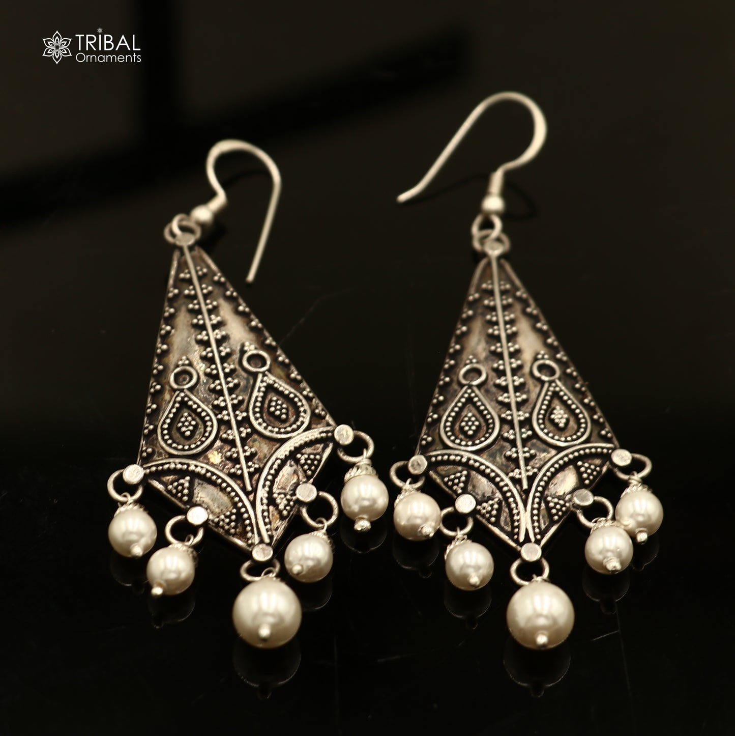 925 sterling silver ethnic vintage style traditional drop dangle earring ear745