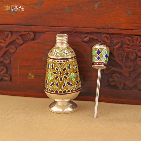 925 Sterling silver fabulous meenakari trinket box, container box, casket box,sindoor box, enamel work customized  box stb895