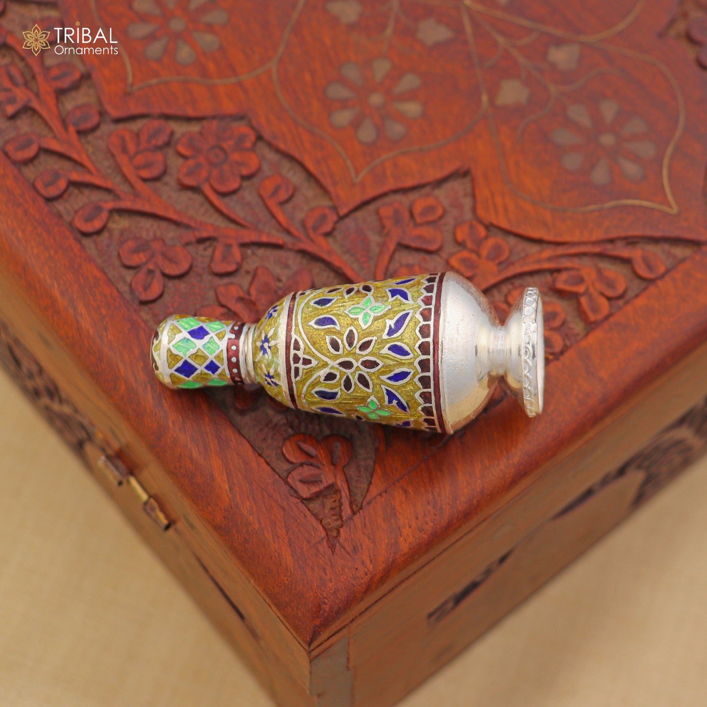 925 Sterling silver fabulous meenakari trinket box, container box, casket box,sindoor box, enamel work customized  box stb895