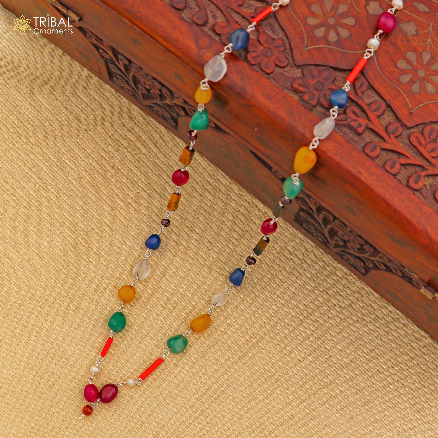 925 sterling silver Navratna chain necklace for unisex jewelry ch625