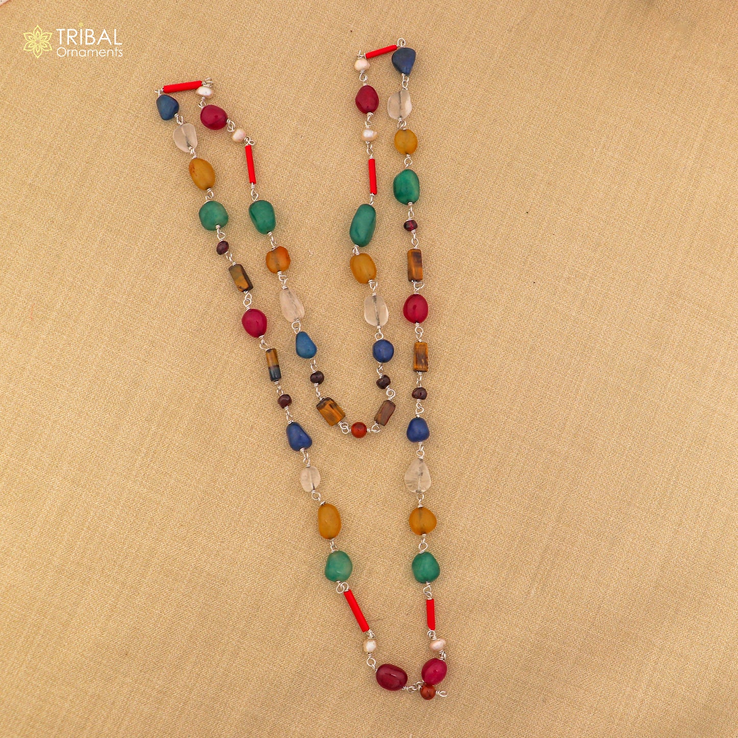 925 sterling silver Navratna chain necklace for unisex jewelry ch625