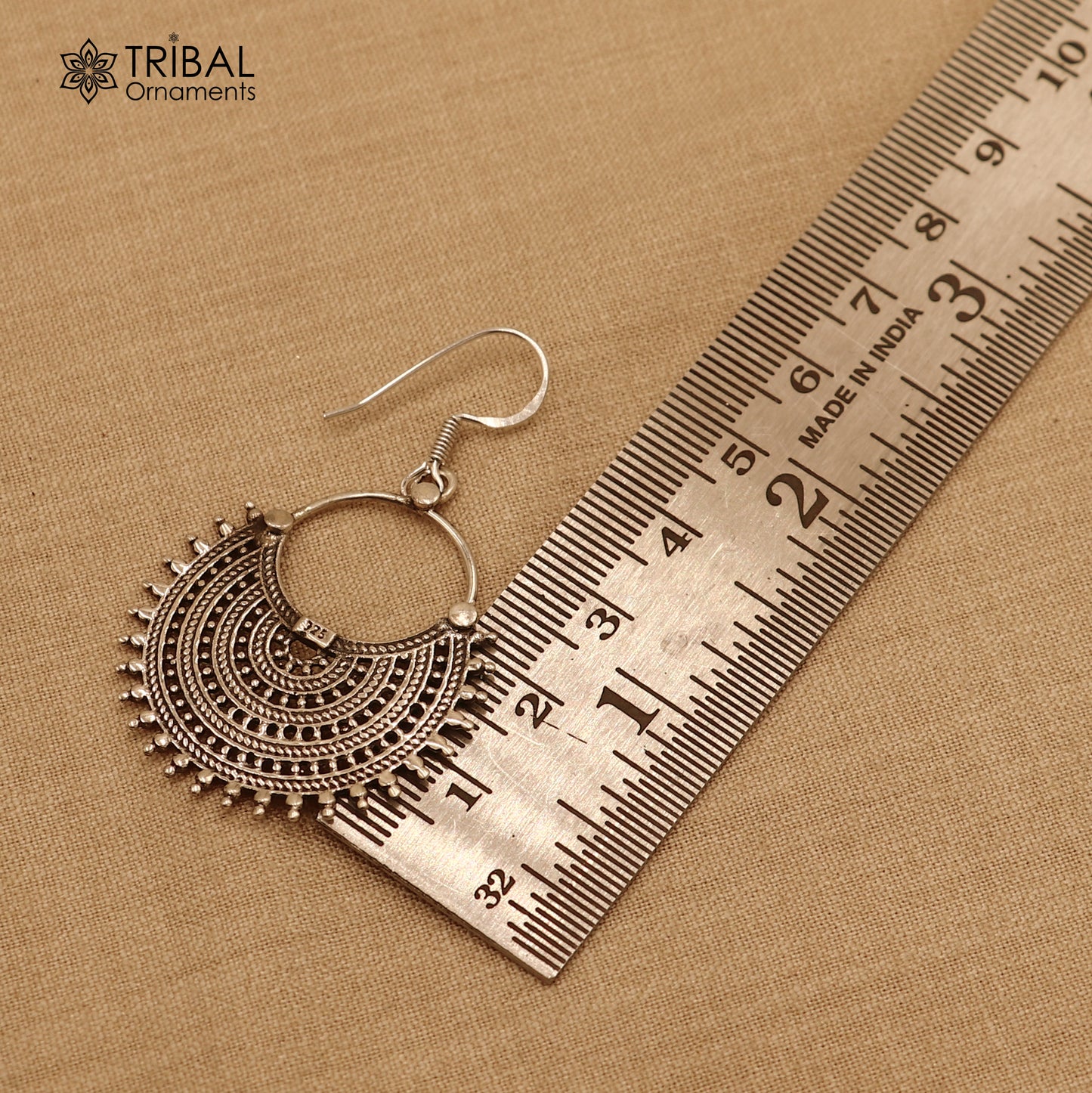 925 sterling silver ethnic half moon style traditional drop dangle earring ear748