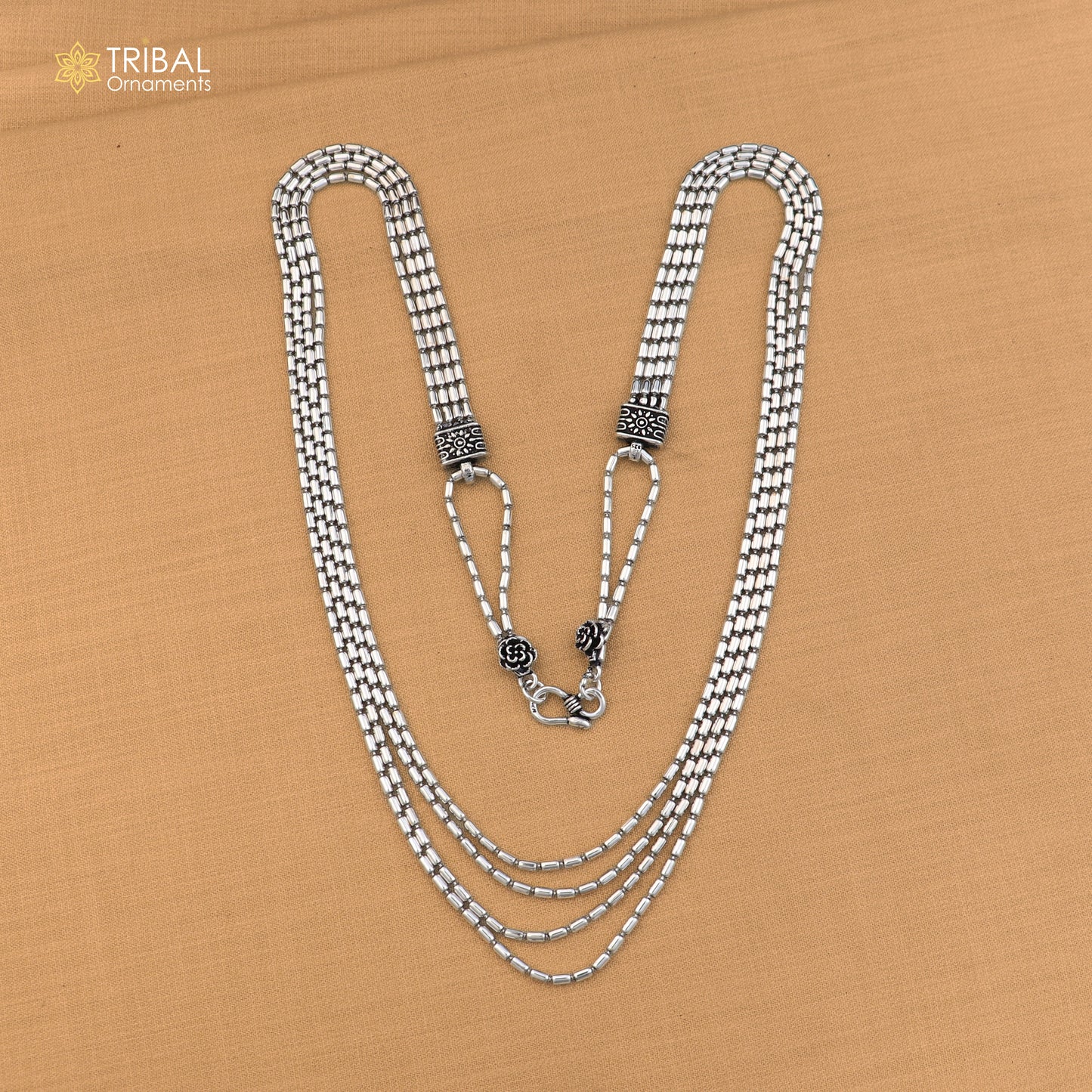 925 sterling silver 4 line beaded chain necklace set tribal jewelry set853