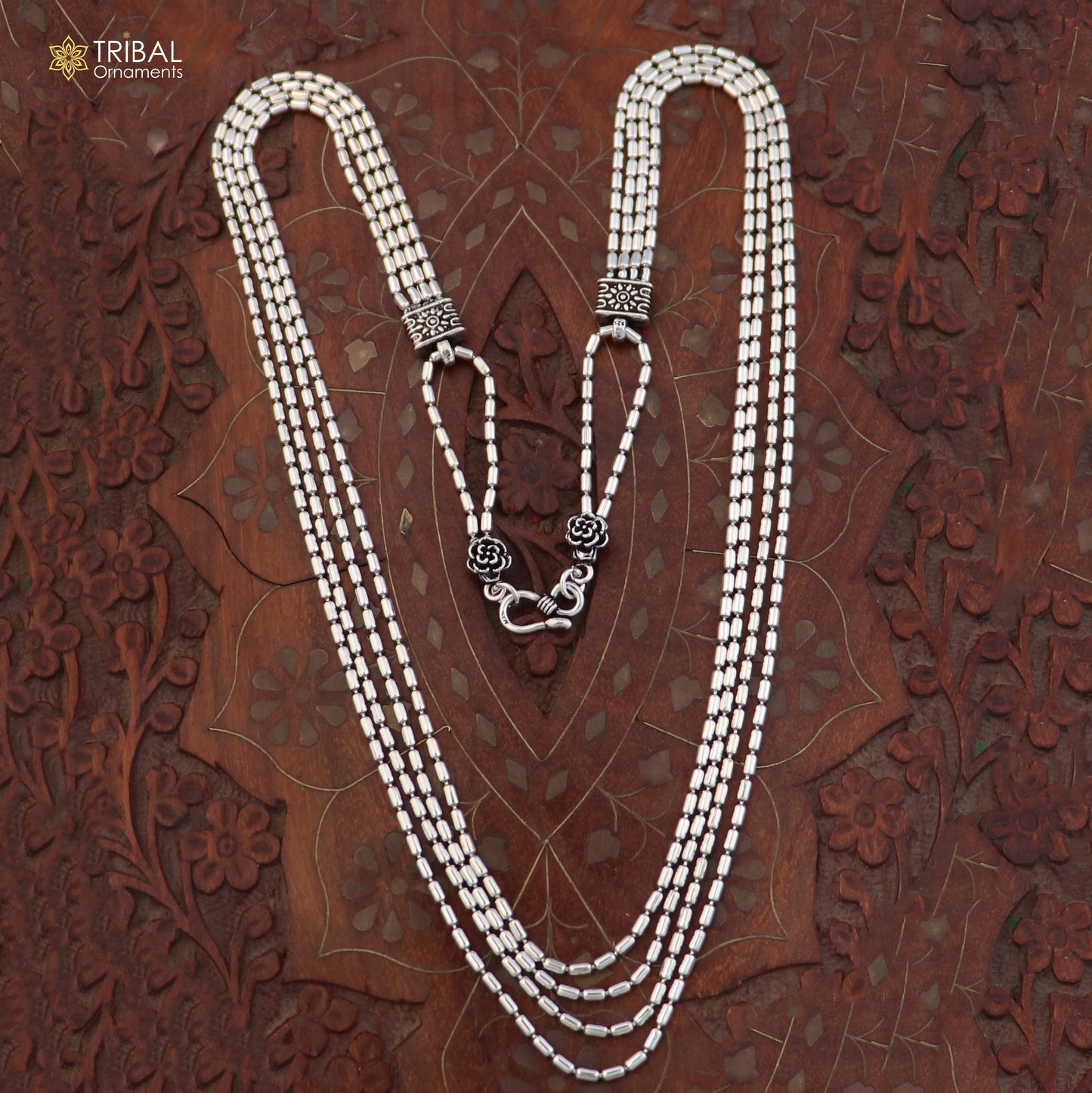 925 sterling silver 4 line beaded chain necklace set tribal jewelry set853