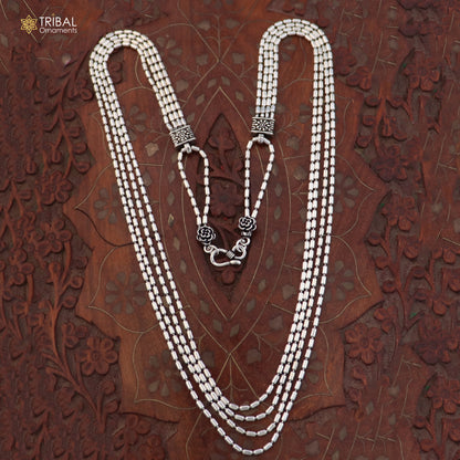 925 sterling silver 4 line beaded chain necklace set tribal jewelry set853
