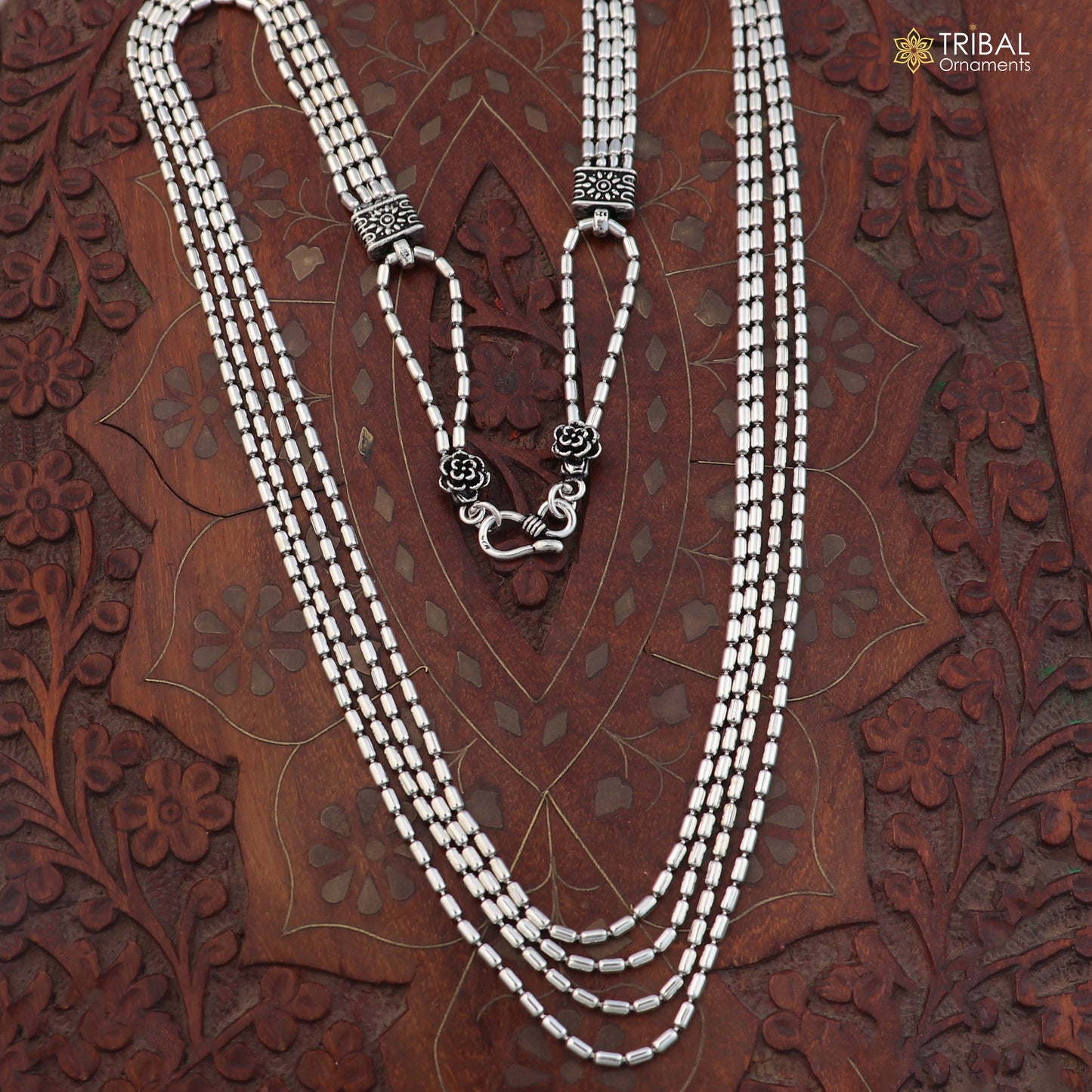 925 sterling silver 4 line beaded chain necklace set tribal jewelry set853