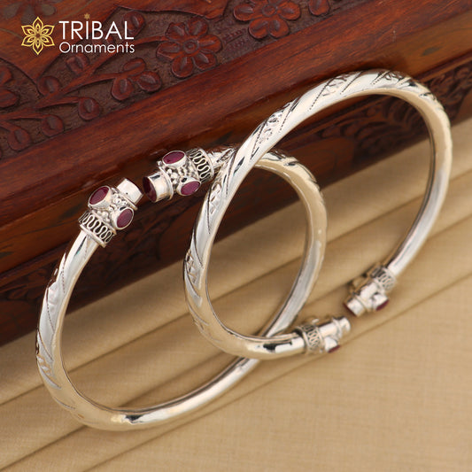 925 sterling silver stylish design ankle kada bracelet with red stone foot kada nsfk121