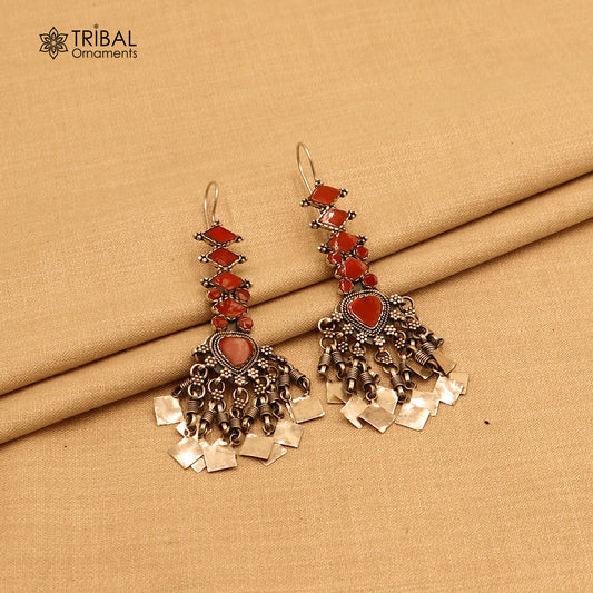 925 sterling silver ethnic coral hook style traditional drop dangle earring ear749