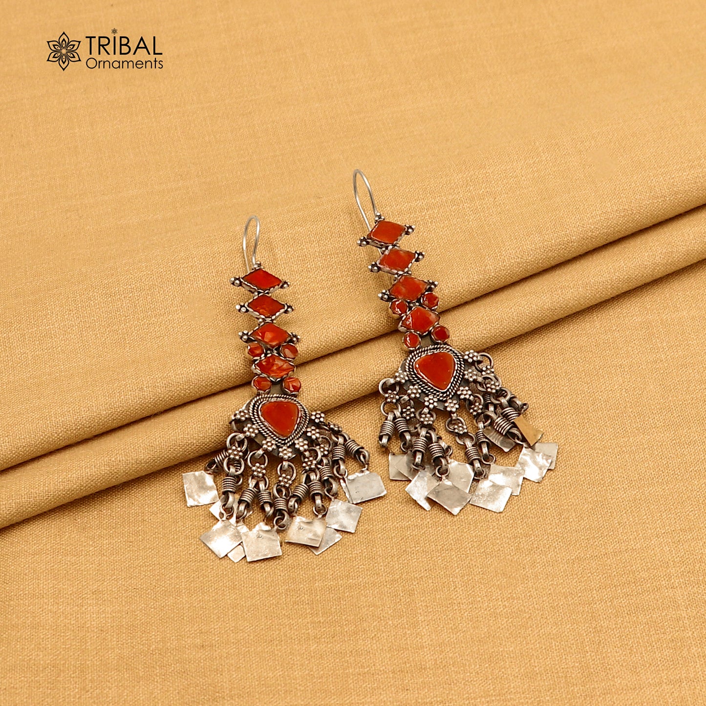 925 sterling silver ethnic coral hook style traditional drop dangle earring ear749