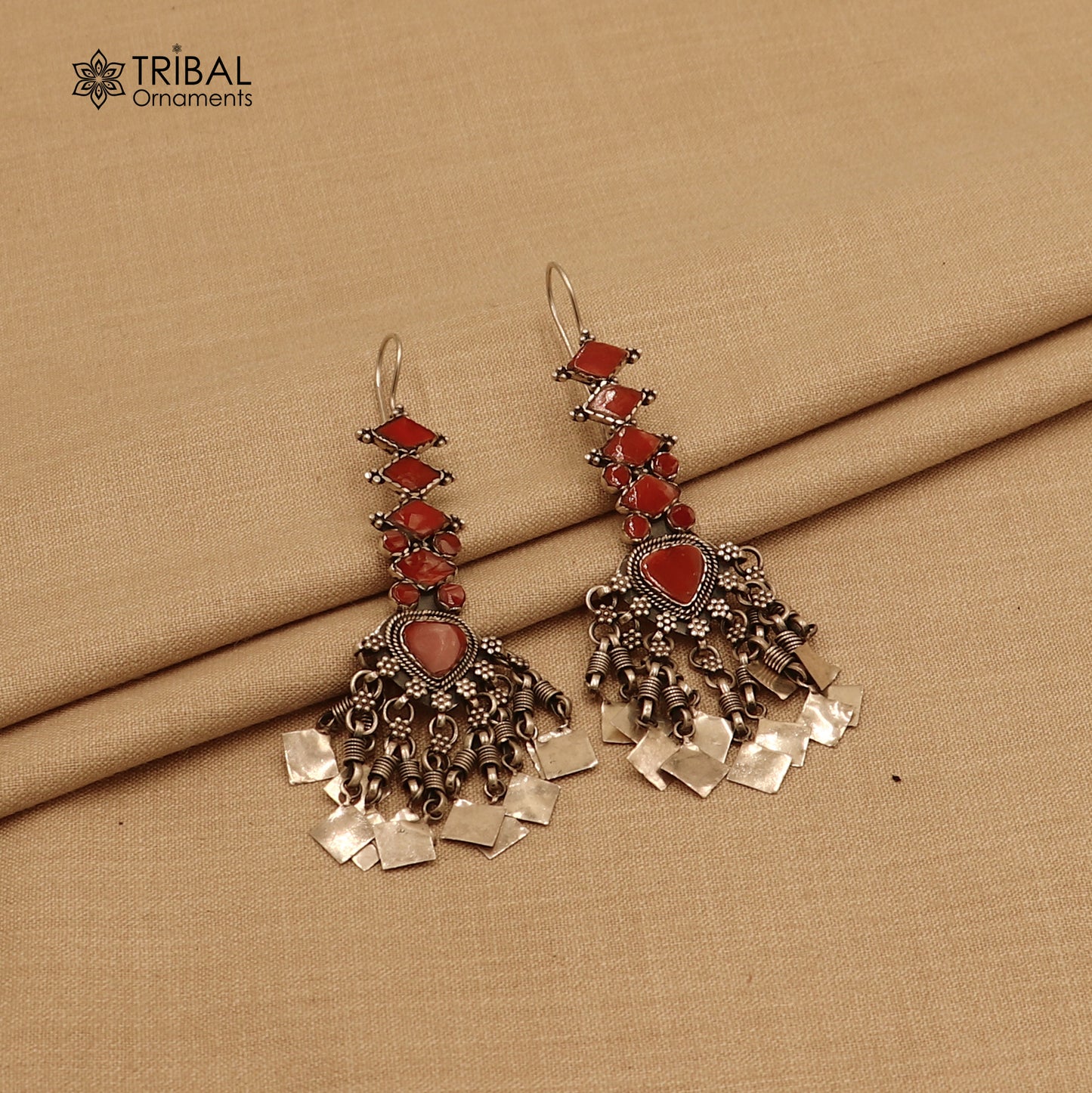925 sterling silver ethnic coral hook style traditional drop dangle earring ear749