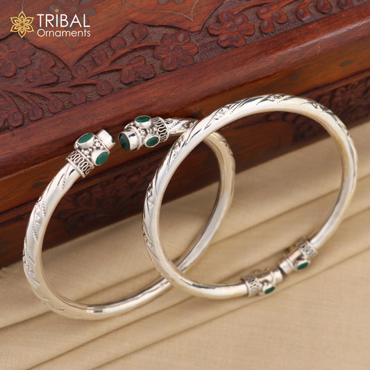 925 sterling silver stylish design ankle kada, ankle bangle bracelet with gorgeous green stone nsfk120