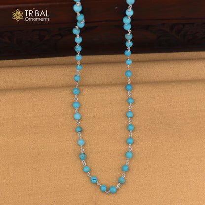 925 sterling silver turquoise color round shape stone beaded necklace ch652
