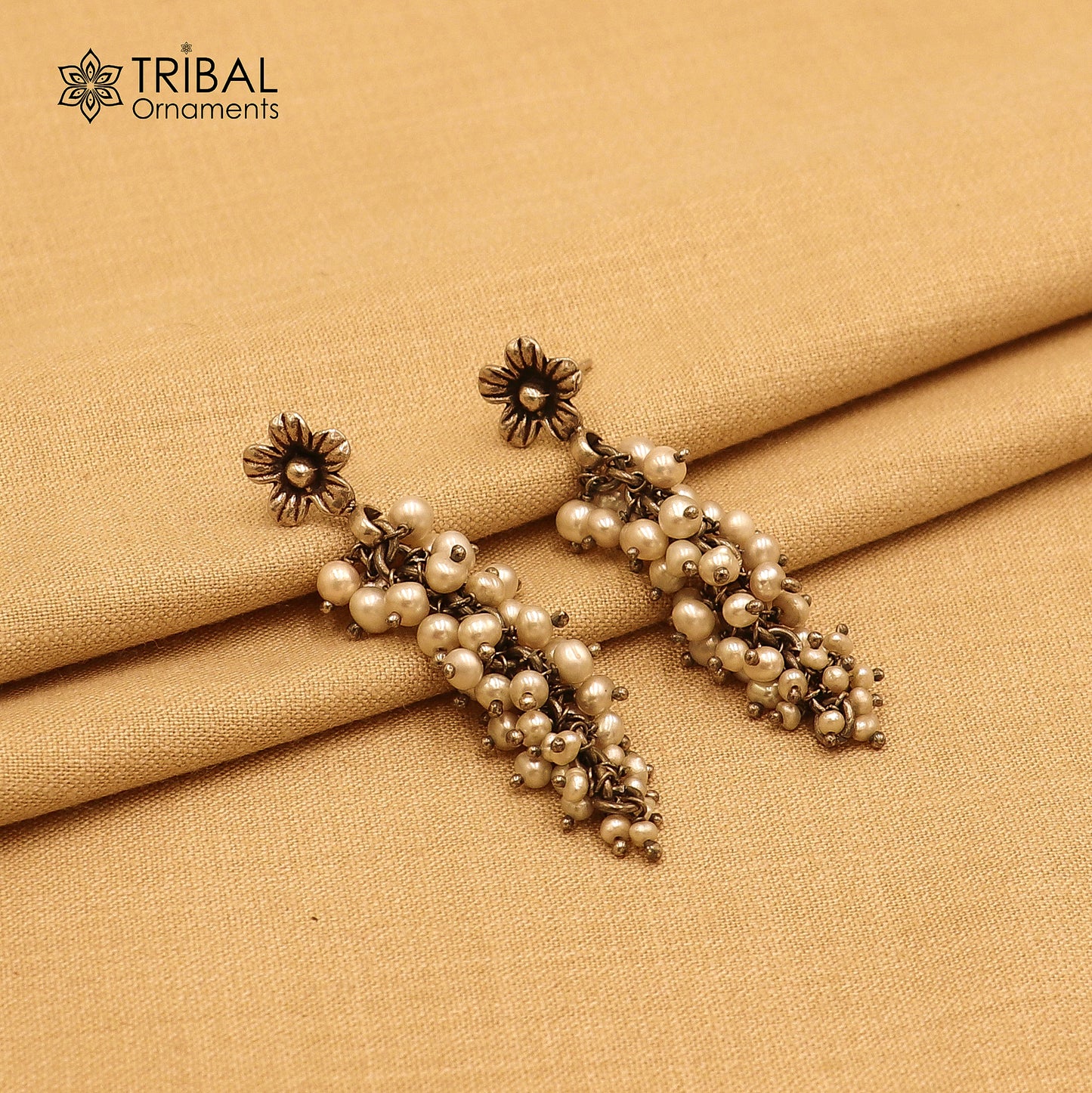 925 sterling silver ethnic boho long pearl cluster style traditional drop dangle earring ear750