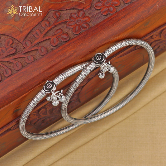 925 sterling silver flower design customized foot bracelet anklet kada hanging drops belly dance ethnic jewelry nsfk127