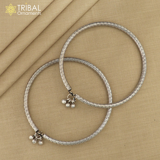925 sterling silver vintage design customized foot bracelet anklet kada hanging drops belly dance ethnic jewelry nsfk126